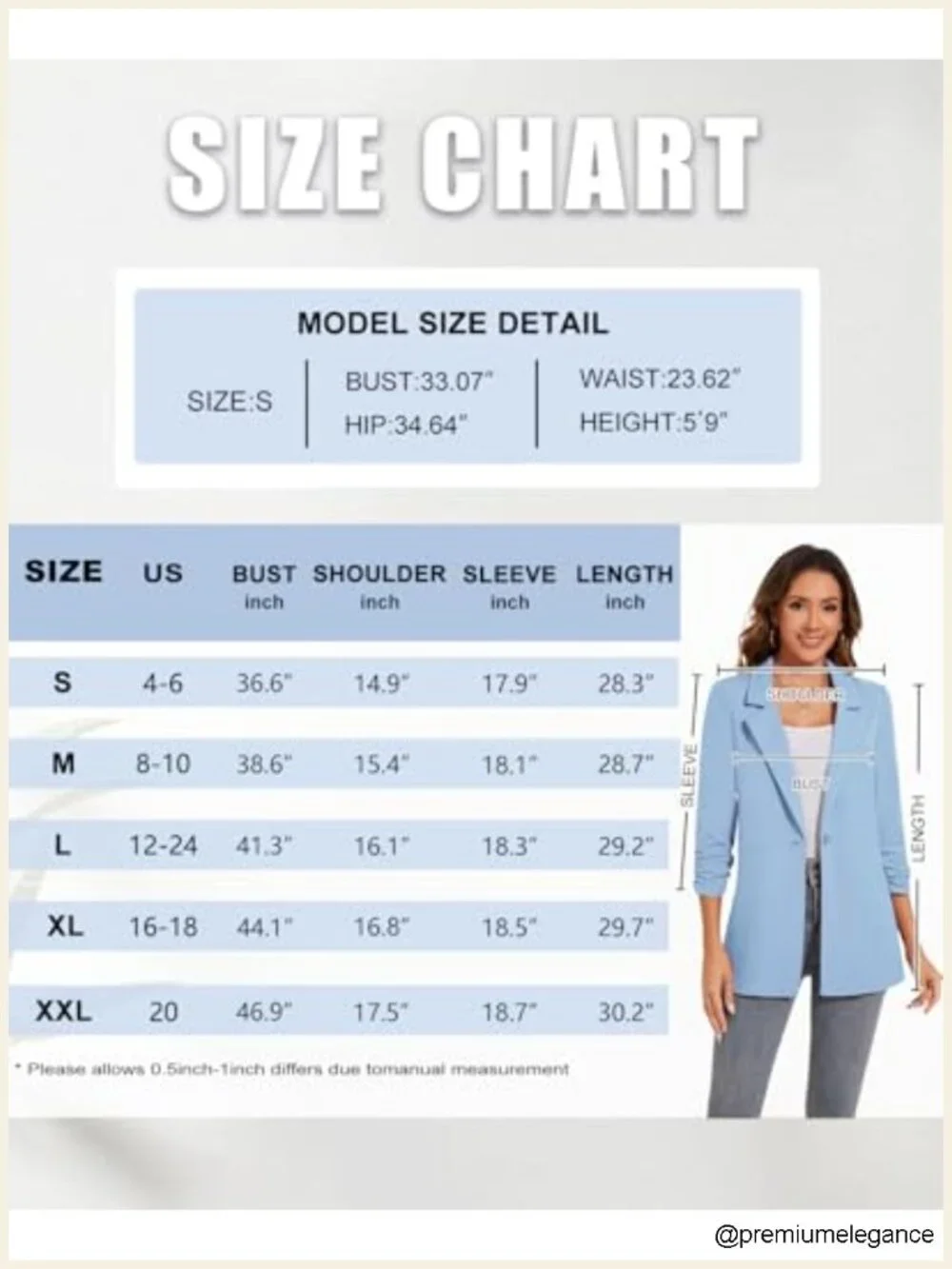Women's 3/4 Sleeve Blazer Notch Lapel One Button Long Jacket